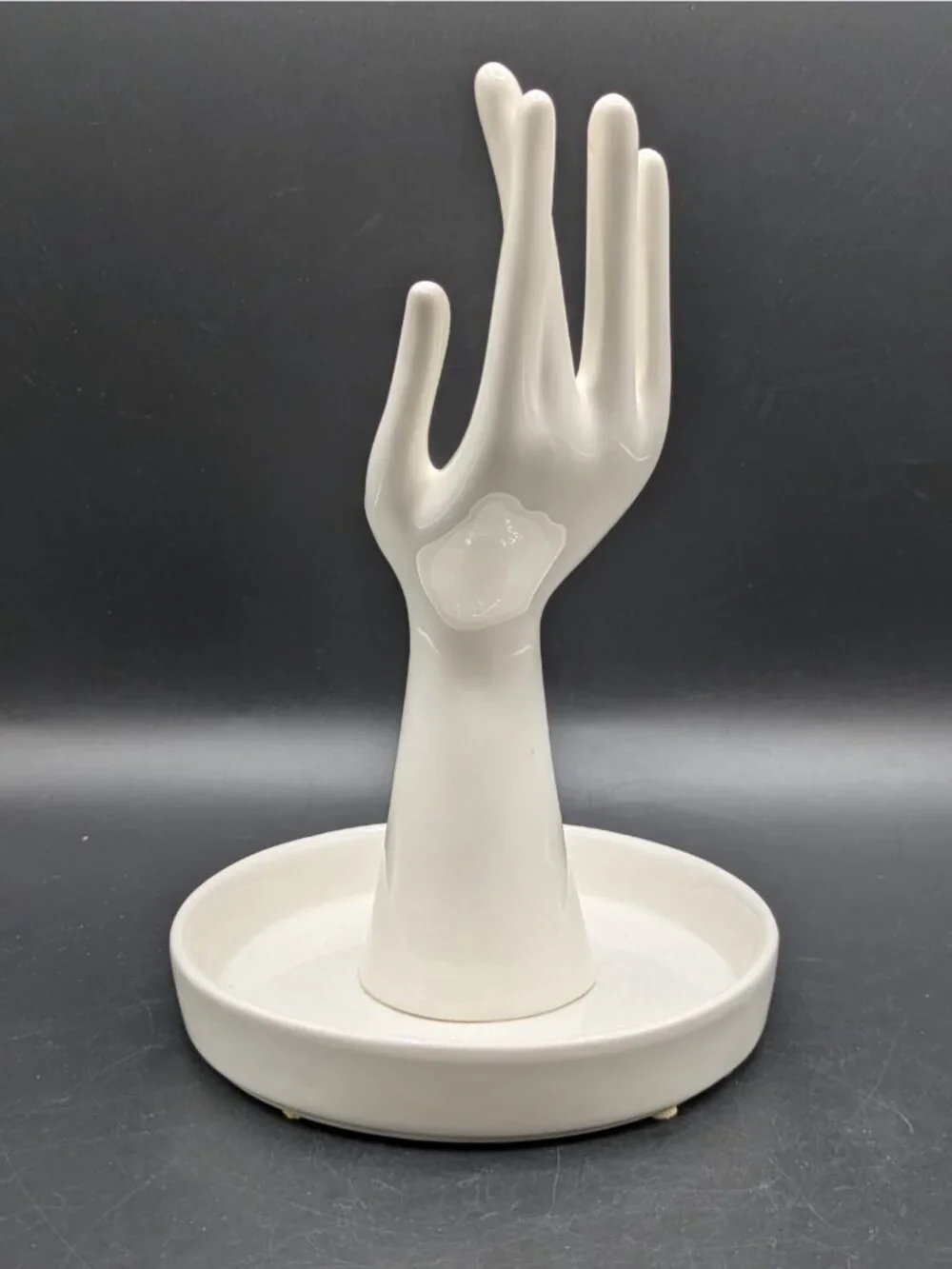 Pier One Ceramic Hand Jewelry Holder Trinket Dish Display White Fingers Crossed